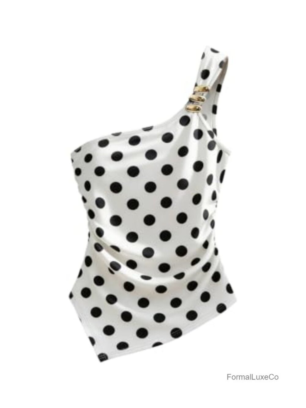 Women's One Shoulder Tank Top Polka Dot Ruched Asymmetrical Sleeveless Dressy